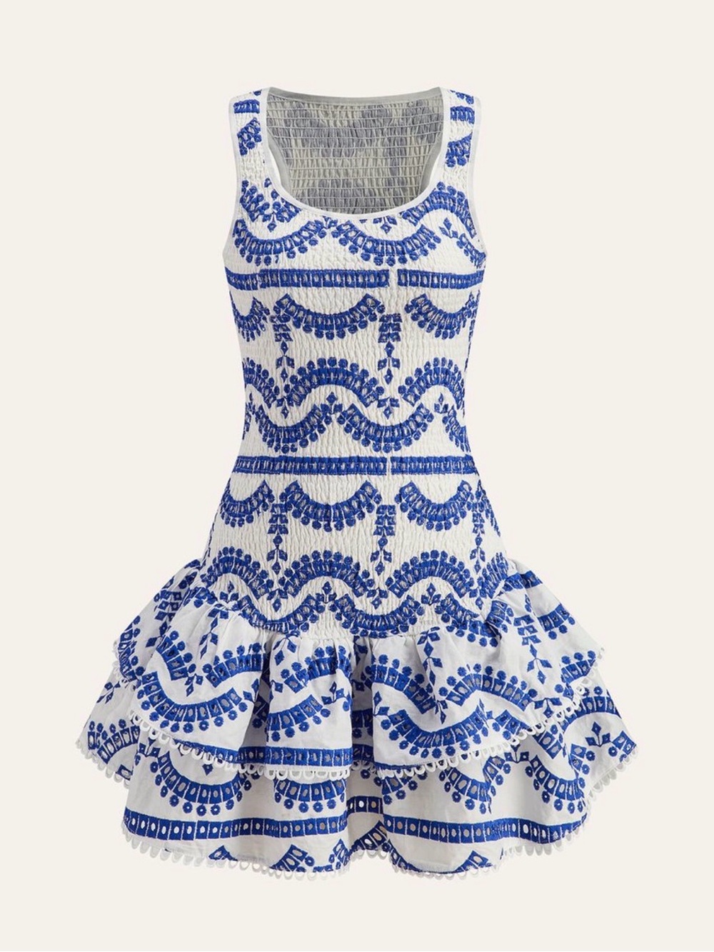 Commense White Dress with Blue Embroidered Pattern
